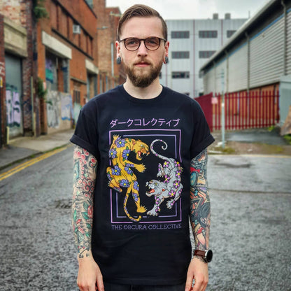 Floral Felidae Unisex Black T-shirt